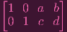[         ]
 1  0 a  b
 0  1 c  d
