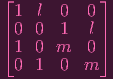 ⌊           ⌋
 1  l  0  0
|0  0  1   l|
⌈1  0 m   0 ⌉
 0  1  0  m
