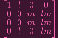 ⌊            ⌋
  1  l 0   0
| 0 0  m   lm |
⌈ 0 0  m   lm ⌉
  0  l 0   lm