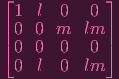 ⌊ 1  l 0   0 ⌋
| 0 0  m   lm |
⌈ 0 0  0   0 ⌉
  0  l 0   lm