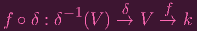 f ∘ δ : δ- 1(V) →δ V →f k
